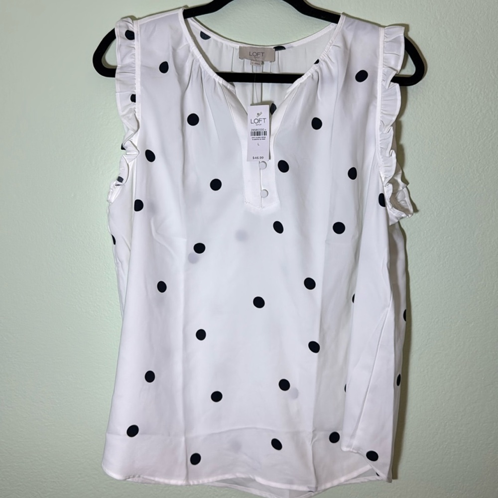 LOFT L polka dot sleeveless blouse top